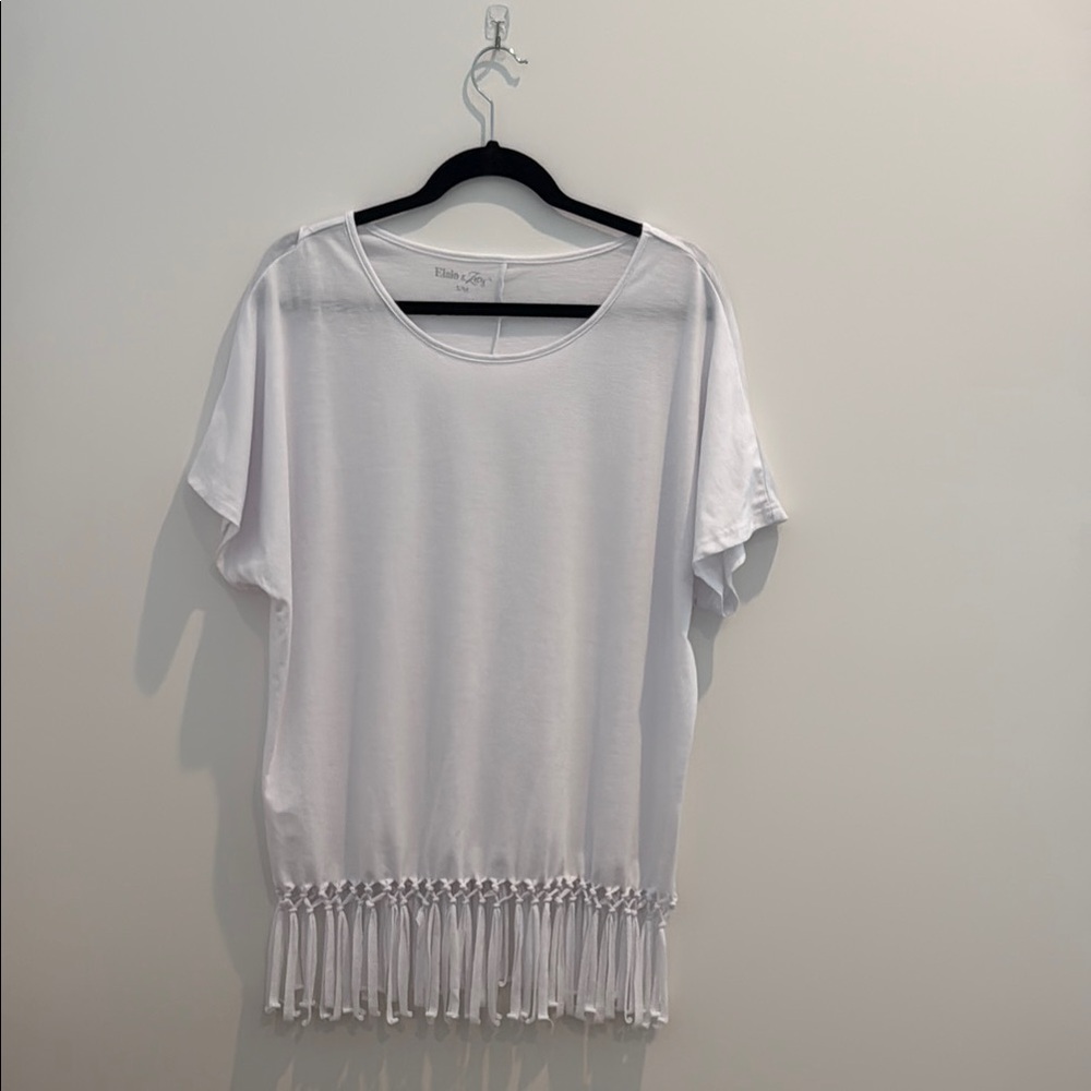White Boxy Embellished Swim Coverup